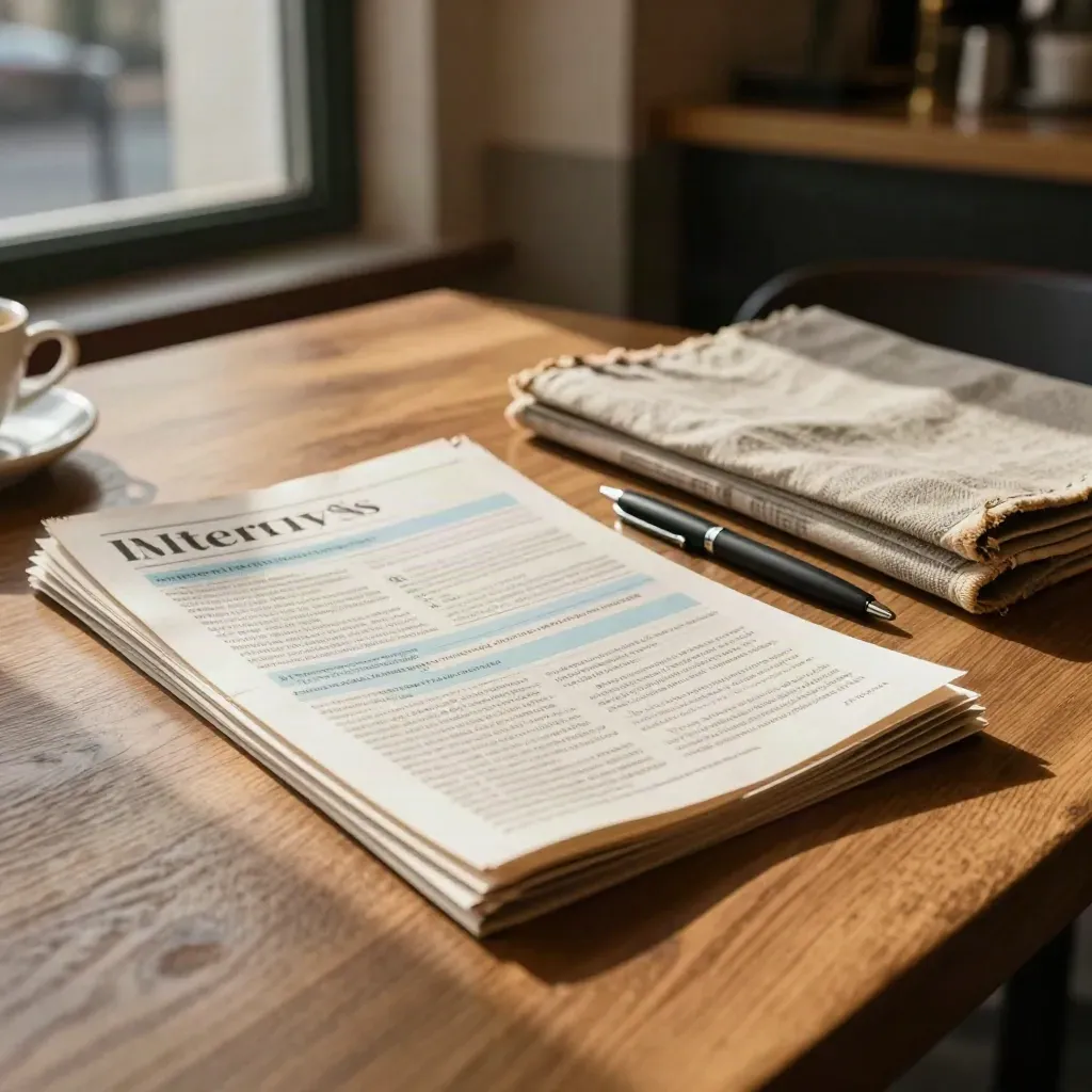English study planning materials spread on a cafe table in warm window light